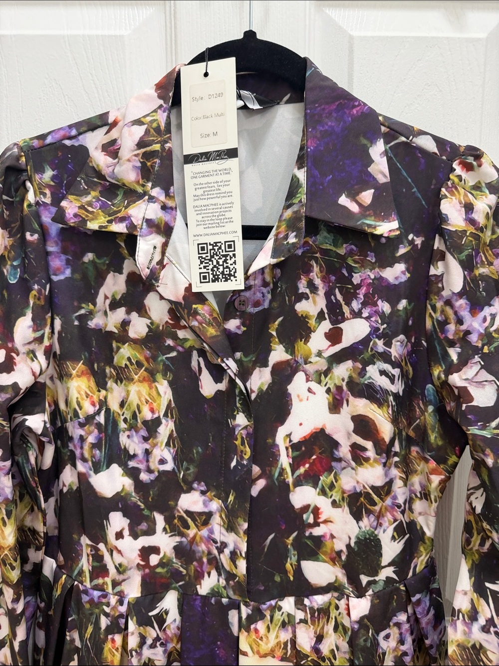 Black Floral Long-Sleeve Midi Dress with tags - Picture 3 of 10